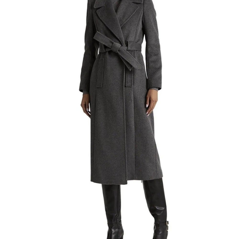 LAUREN RALPH LAUREN Women's Wool-Blend Wrap Coat Size 4 Light Heather Gray